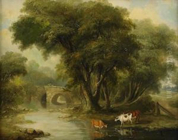 Landskap Med Kor Vid Vattendrag Oil Painting by William Frederick Witherington