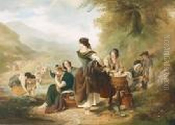 Wascherinnen In Den Highlands. Oil Painting by William Frederick Witherington