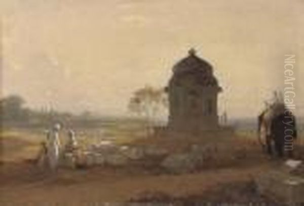 Indian Landscape With A Monument Oil Painting by William Frederick Witherington