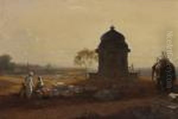 View Of Part Of The British 
Residency And Gardens At Bombay, With A Pagoda Erected In Memory Of A 
Suttee, Who, Near That Spot Devoted Herself On The Funeral Pile Of Her 
Husband. From A Sketch On The Spot. Oil Painting by William Frederick Witherington