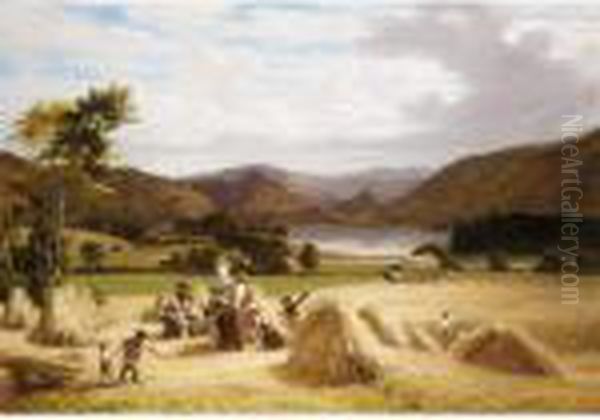 Harvesting, Near Derwentwater, Cumberland Oil Painting by William Frederick Witherington