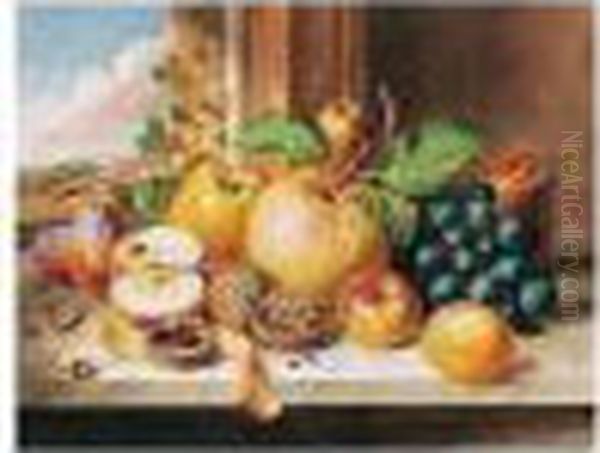 Still Life With Fruit And Walnuts On A Walnut Ledge Oil Painting by Augusta Innes Withers