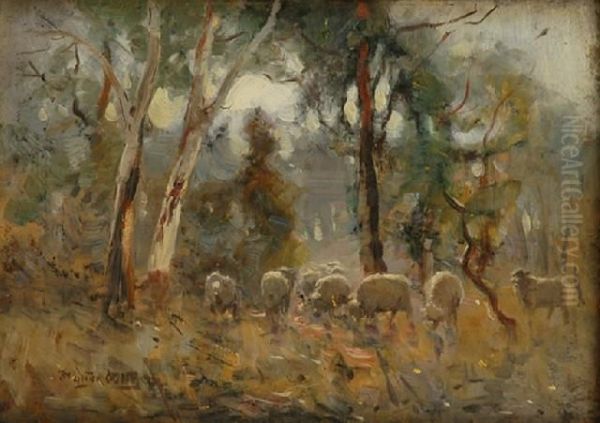 Sheep Grazing Oil Painting by Walter Withers