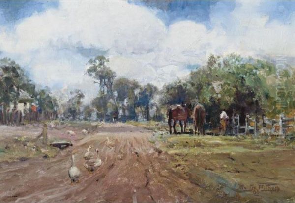 On The Eltham Road Oil Painting by Walter Withers