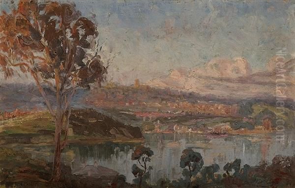 View Of Albury From The Murray River Oil Painting by Walter Withers