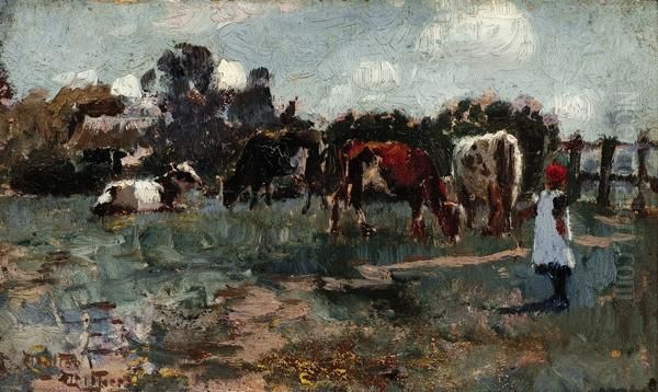 Minding The Cows Oil Painting by Walter Withers