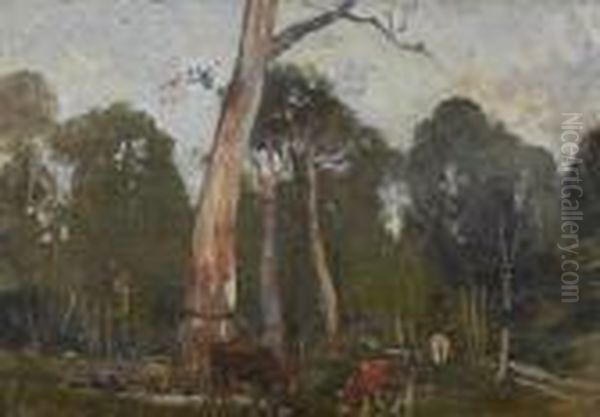 Cattle Amongst The Gums Oil Painting by Walter Withers