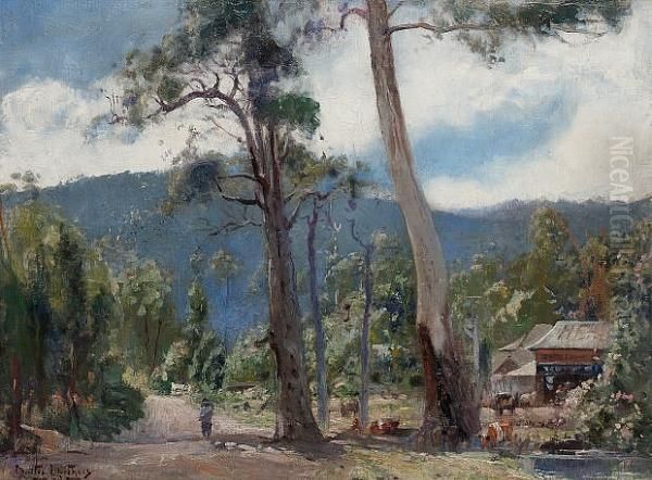 Morning Sun Through Gums, Eltham, Victoria Oil Painting by Walter Withers