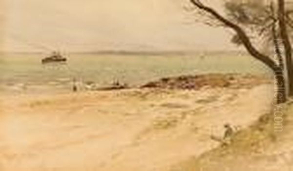 Cowes Beach And Ferry Oil Painting by Walter Withers