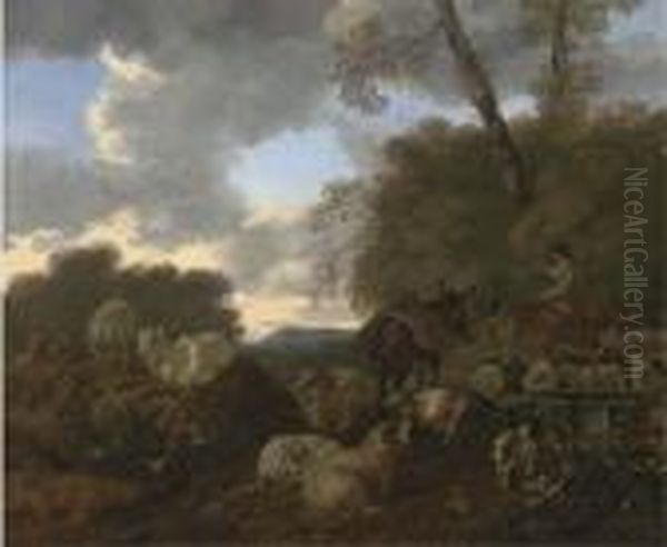 An Italianate Landscape Oil Painting by Mathias Withoos