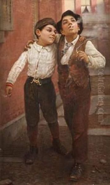 Enfants Fumant Oil Painting by Karl Karol Witkowski /