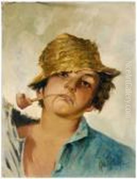 Boy With Pipe Oil Painting by Karl Karol Witkowski /