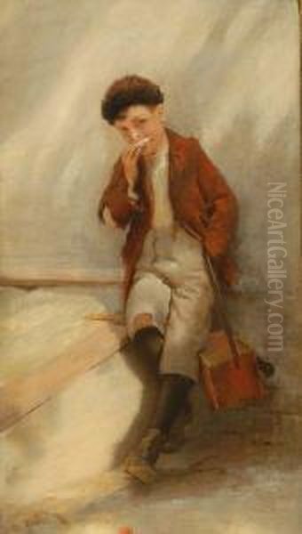 Shoeshine Boy (harmonica Player) Oil Painting by Karl Karol Witkowski /