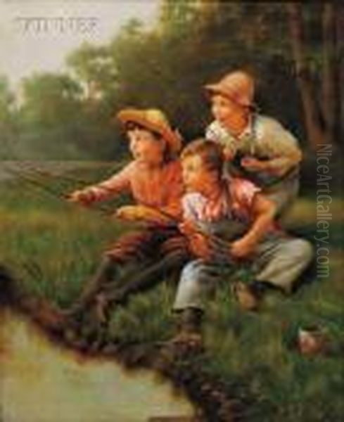 Fishing Oil Painting by Karl Karol Witkowski /