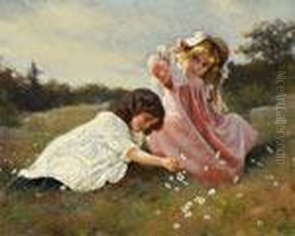 Gathering Daisies Oil Painting by Karl Karol Witkowski /