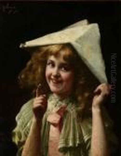 . Portrait Of Young Girl With Hat, Signed U.l. And Dated '94 Oil Painting by Karl Karol Witkowski /