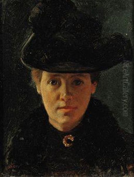 Portrait Of A Lady With A Feathered Hat Oil Painting by Willem Witsen