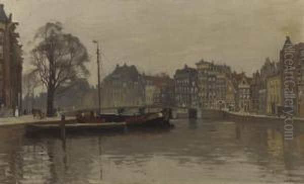 Houses Along The Oude Waal, Amsterdam Oil Painting by Willem Witsen