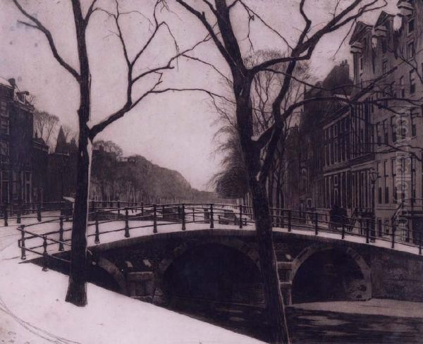 Winterse Gracht Te Amsterdam Oil Painting by Willem Witsen