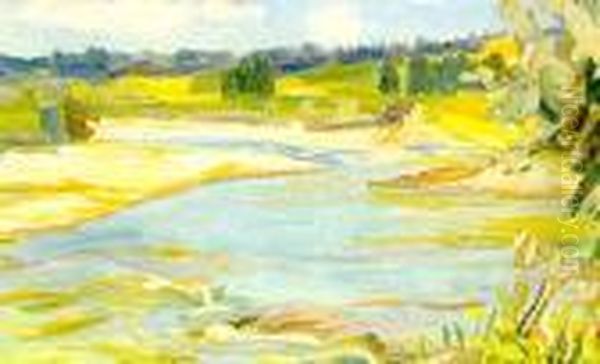 Rzeka Raba Oil Painting by Jan Wojnarski