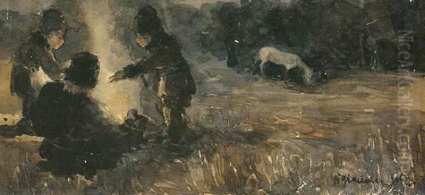 Przy Ognisku Oil Painting by Witold Wojtkiewicz