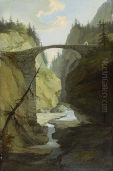 Brucke Uber Die Muota In Der Nahe Von Schwyz Oil Painting by Caspar Wolf