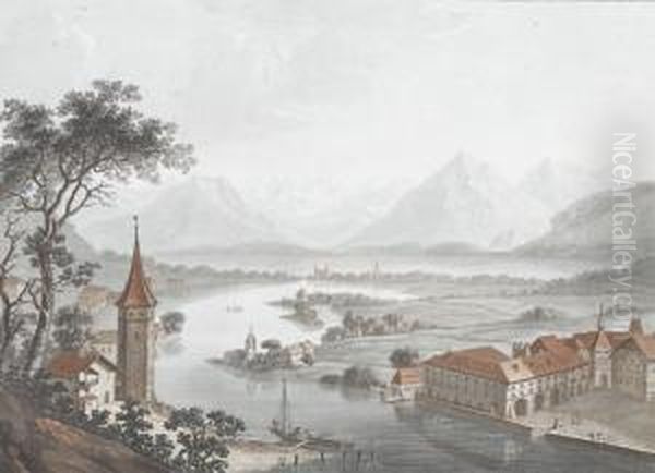 Lac Et Ville De Thun, Avec La Riviere De L'aar Oil Painting by Caspar Wolf