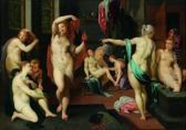 Le Bain Des Femmes Oil Painting by Artus Wollfort