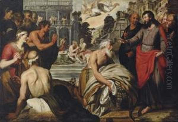 Christ At The Pool Of Bethesda Oil Painting by Artus Wollfort