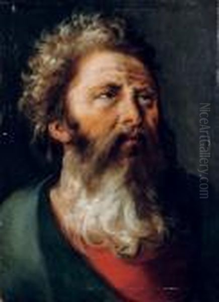 A 'tronie' Of A Bearded Man In A Red And Blue Costume Oil Painting by Artus Wollfort