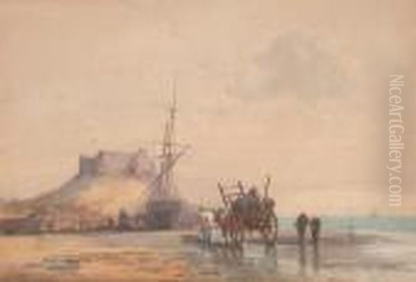 Lowtide At Gorey Castle, Jersey Oil Painting by George Wolfe