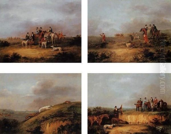 In The Slips; Going Out; The Finding; And The Kill: A Set Of Four
 Coursing Scenes Oil Painting by Dean Wolstenholme, Snr.