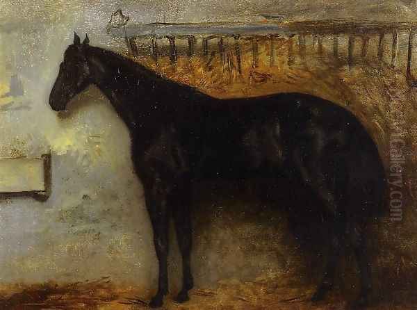 Black Horse in a Stable Oil Painting by Theodore Gericault