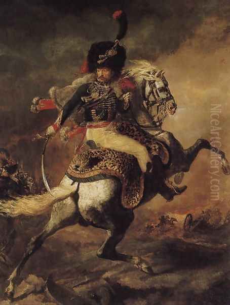 An Officer of the Chasseurs Commanding a Charge 1812 Oil Painting by Theodore Gericault