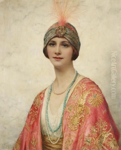 A Beauty In Eastern Costume Oil Painting by William Clarke Wontner