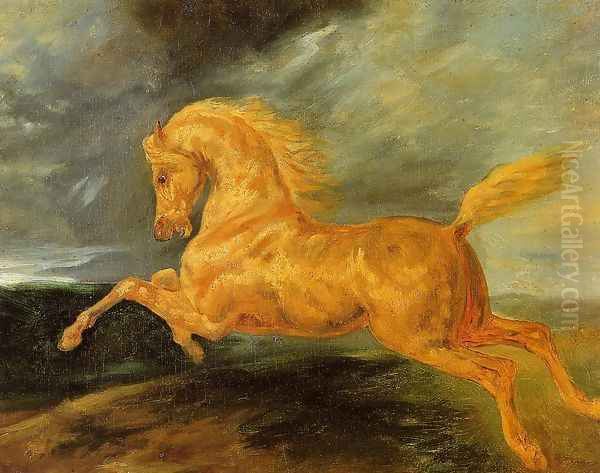 A Horse Frightened by Lightening Oil Painting by Theodore Gericault