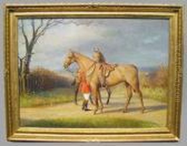 Horses With Rider On A Country Lane Oil Painting by Donald Wood