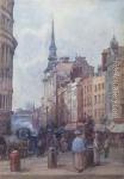 Ludgate Hill From St Paul's Oil Painting by Edgar Thomas Wood