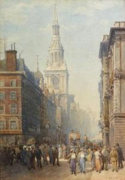 Cheapside From The Poultry Oil Painting by Edgar Thomas Wood