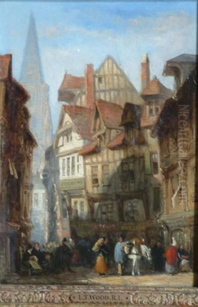 French Street Scene Oil Painting by Lewis John Wood