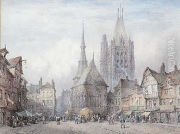 The Market Square Oil Painting by Lewis John Wood