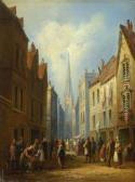 Strasenszene In Einer
 Mittelalterlichen Stadt Oil Painting by Lewis John Wood