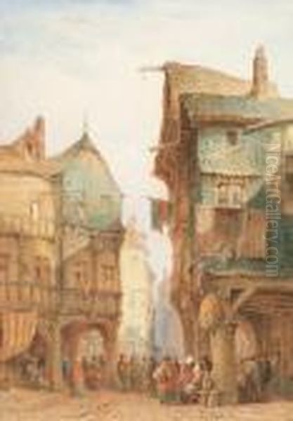 French Market Place Oil Painting by Lewis John Wood