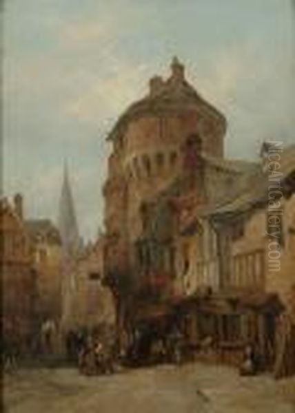 Continental Street Scene Oil Painting by Lewis John Wood