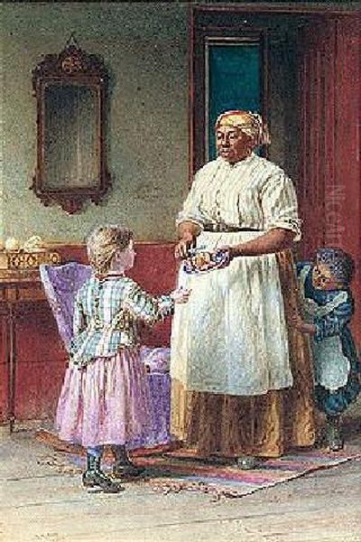 African Woman Giving A Young Girl An Orange Oil Painting by Thomas Waterman Wood