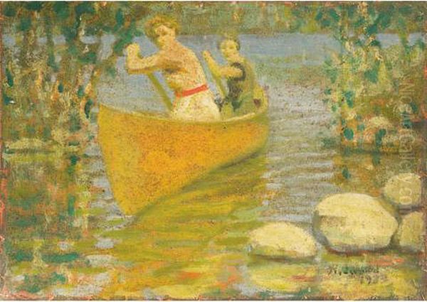 Ladies Canoeing Oil Painting by William John Wood