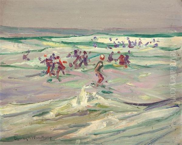 Bathing Beach Oil Painting by Charles Herbert Woodbury