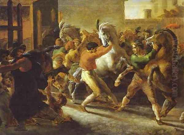 Horse Races in Rome Oil Painting by Theodore Gericault