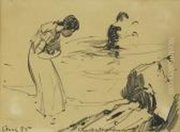 Study Of Bathers Oil Painting by Charles Herbert Woodbury