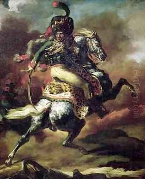 Officer of the Hussars Charging on Horseback Oil Painting by Theodore Gericault